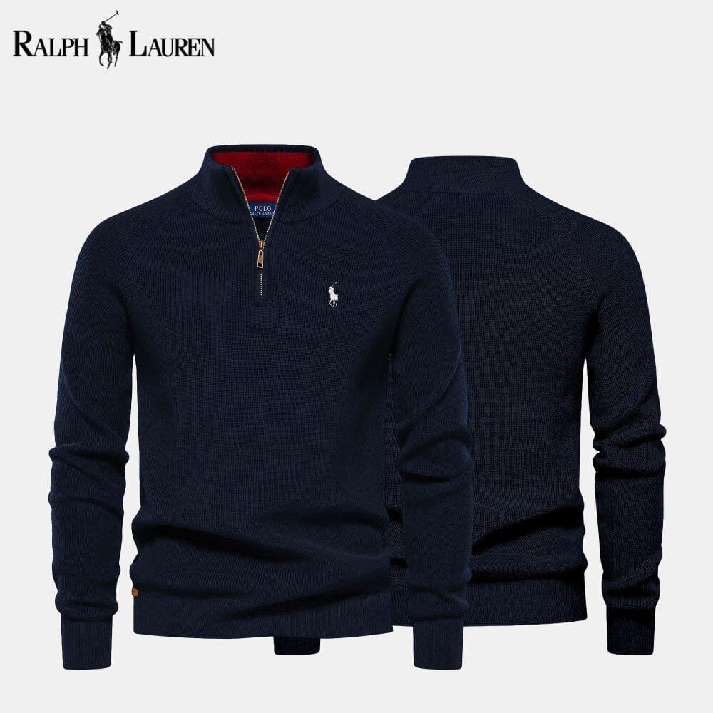 R&L | Zip Cable-Knit Wool Knit Sweater