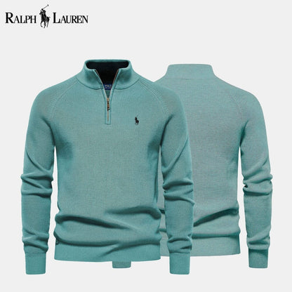 R&L | Zip Cable-Knit Wool Knit Sweater