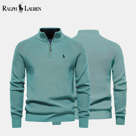 R&L | Zip Cable-Knit Wool Knit Sweater