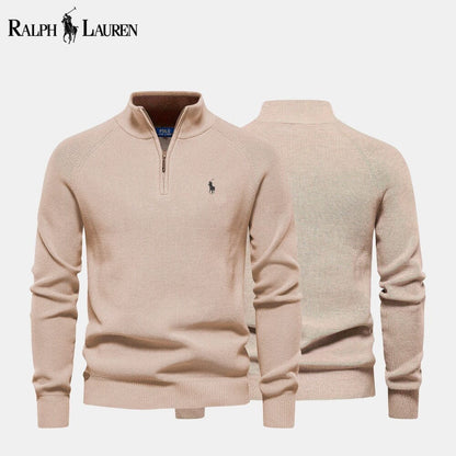 R&L | Zip Cable-Knit Wool Knit Sweater