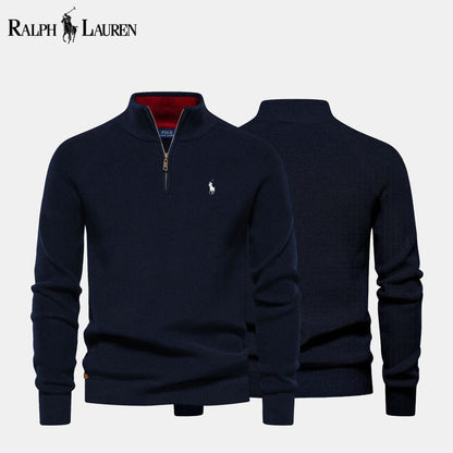 R&L | Zip Cable-Knit Wool Knit Sweater
